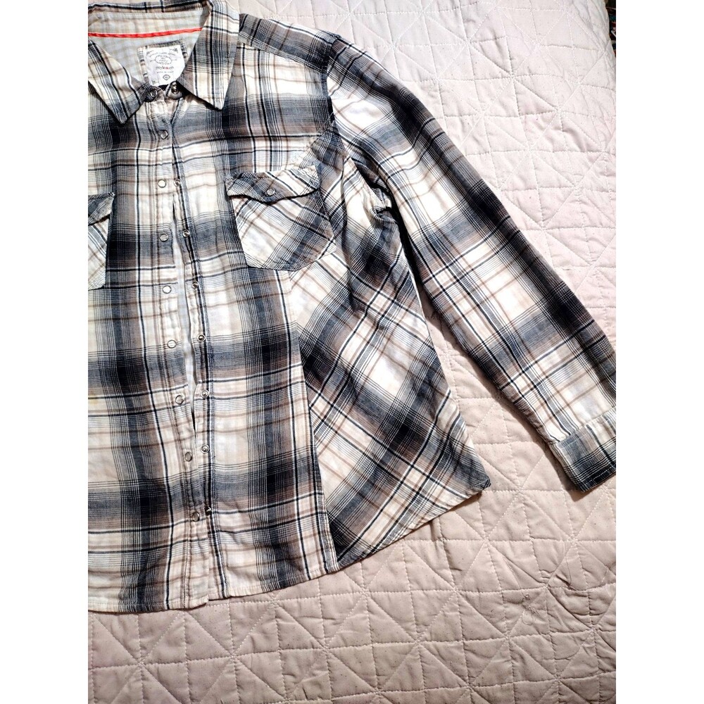 Style&Co. Men's XL Gray White Plaid Woven Cotton Button-Up Shirt Pockets